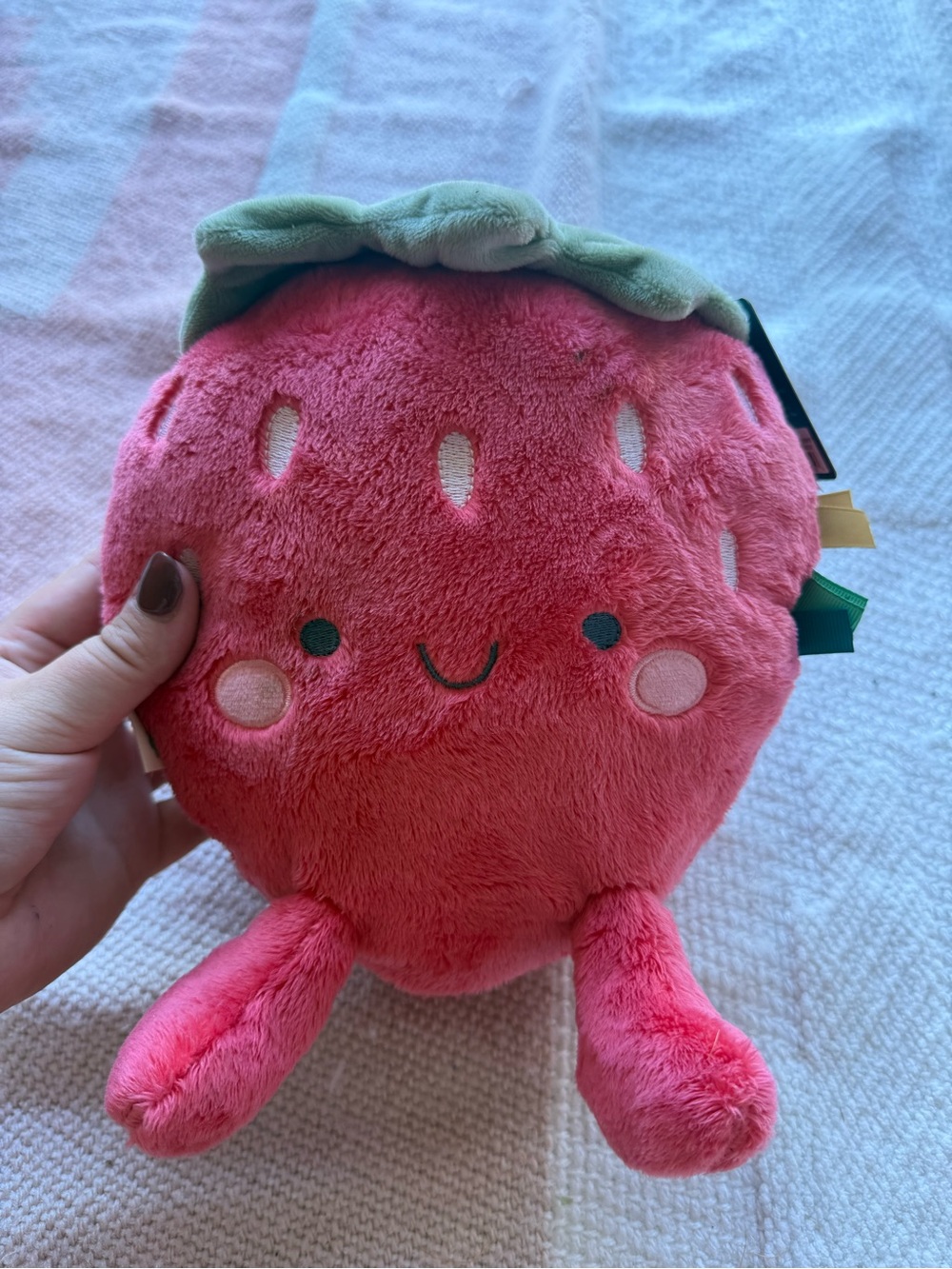 Itzy Ritzy Pink Strawberry Plush with Green Leaf Top